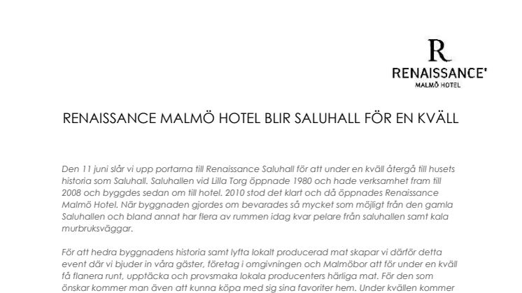 Renaissance Malmö Hotel blir Saluhall för en kväll! 