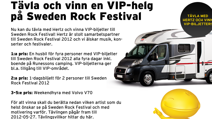 Tävla med Hertz och vinn en VIP-helg på Sweden Rock Festival