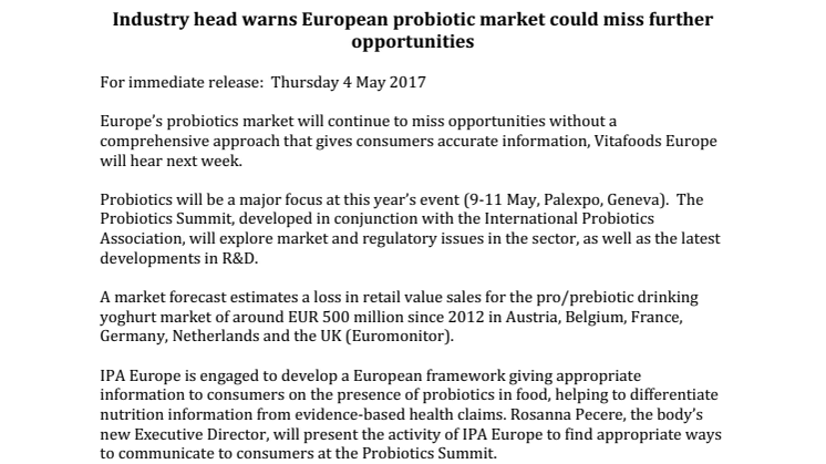 Industry head warns European probiotic market could miss further opportunities
