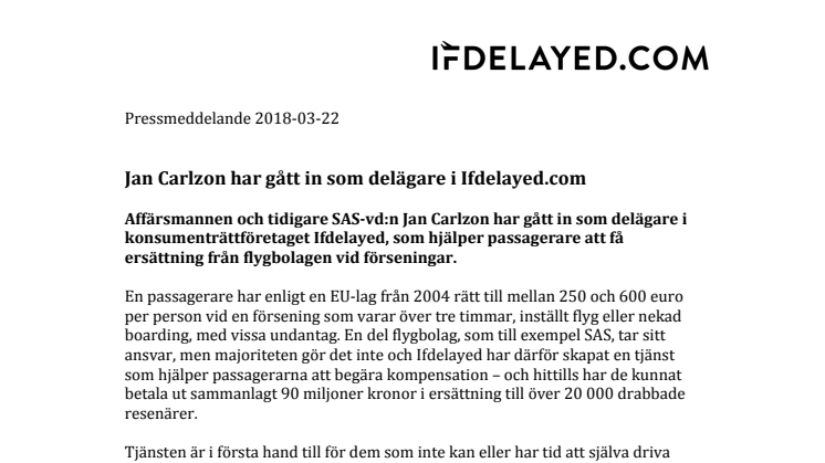 Jan Carlzon delägare i Ifdelayed.com