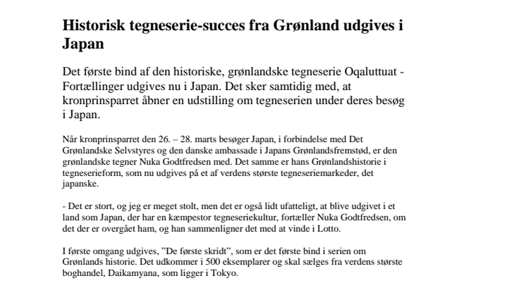 Historisk tegneserie-succes fra Grønland udgives i Japan