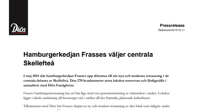 Hamburgerkedjan Frasses väljer centrala Skellefteå