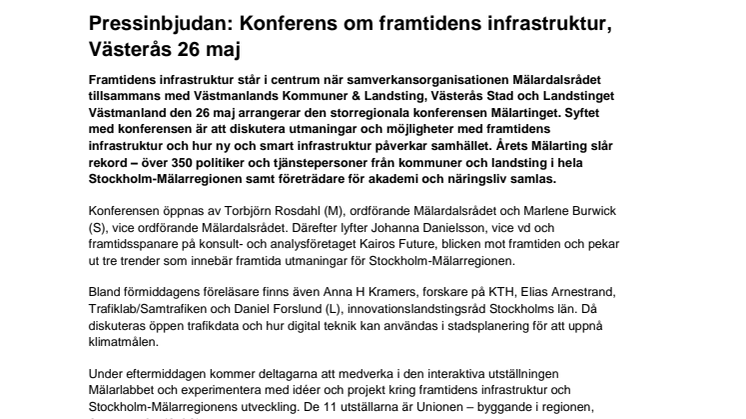 Pressinbjudan: Konferens om framtidens infrastruktur, Västerås 26 maj