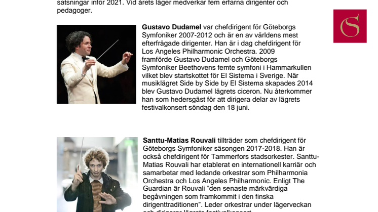 Gustavo Dudamel och Santtu-Matias Rouvali dirigerar vid årets Side by Side by El Sistema