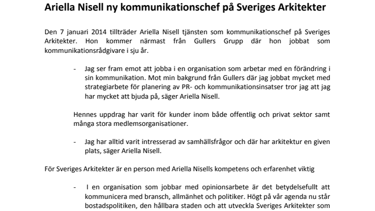 Ariella Nisell ny kommunikationschef på Sveriges Arkitekter