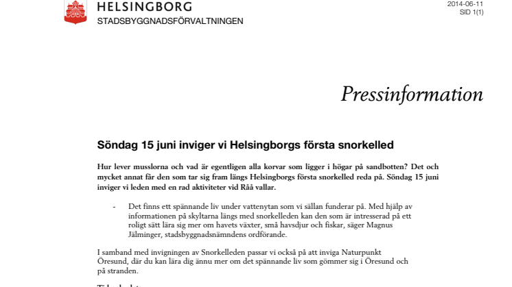 Vi inviger Helsingborgs första snorkelled
