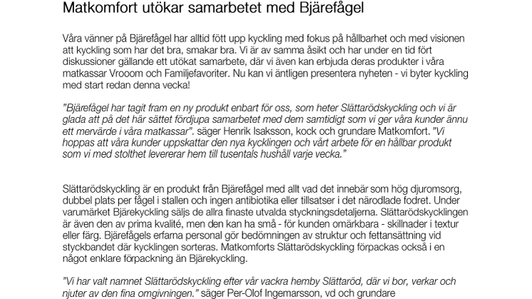 Matkomfort utökar samarbetet med Bjärefågel