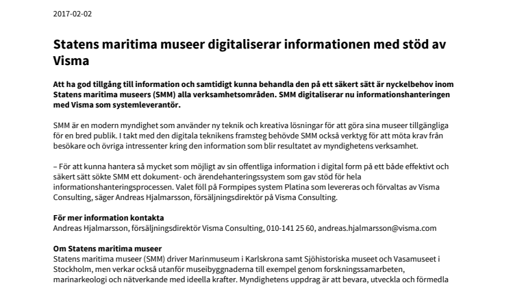 Statens maritima museer digitaliserar informationen med stöd av Visma