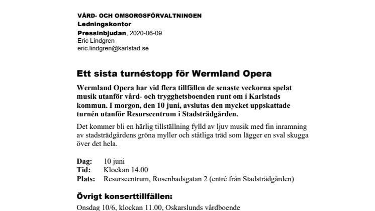 Pressinbjudan: Ett sista turnéstopp för Wermland Opera