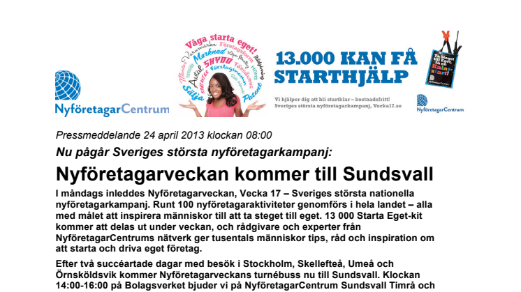 Nyföretagarveckan kommer till Sundsvall