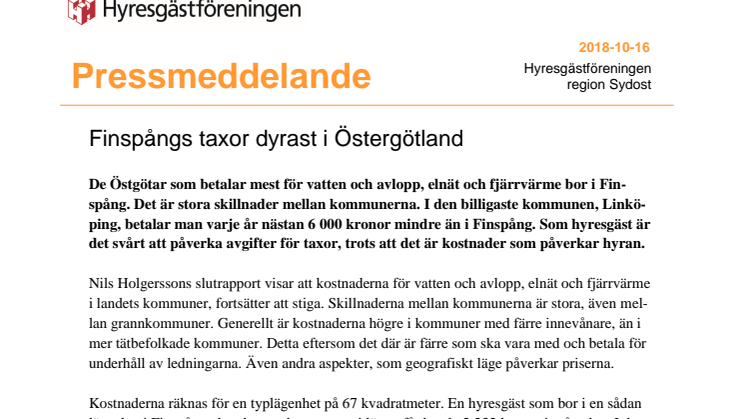 Finspångs taxor dyrast i Östergötland