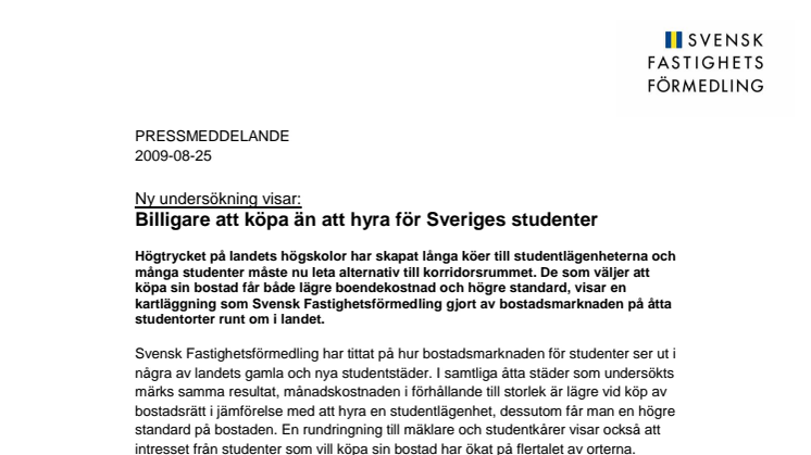 Billigare att köpa än att hyra för Sveriges studenter