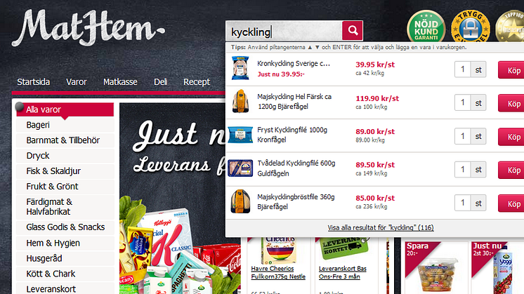 MatHem.se lämnar in patentansökan på sin nya ”Search to Cart” funktionalitet.