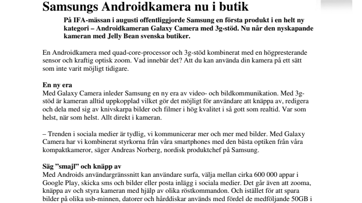 Dela bilder när det händer: Samsungs Androidkamera nu i butik