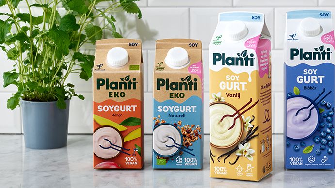 Ny förpackning från Planti, samma goda krämiga innehåll från Sveriges mest köpta växtbaserade gurt-märke*.
