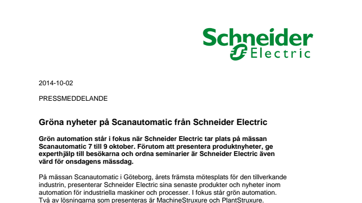 Gröna nyheter på Scanautomatic från Schneider Electric