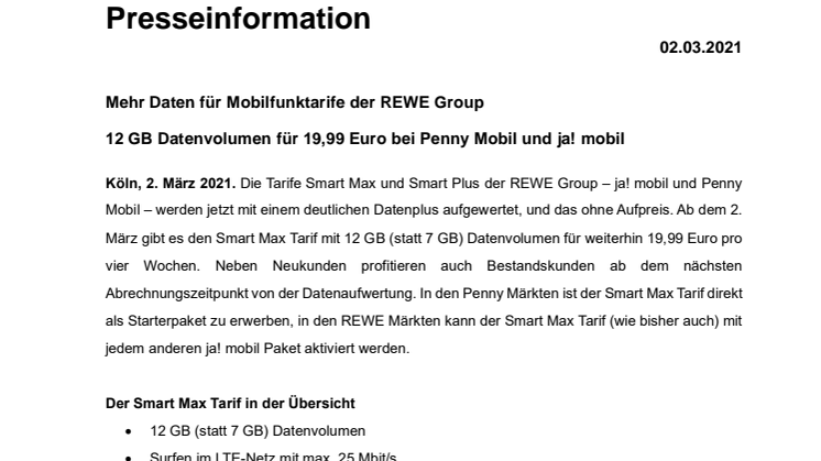 Mehr Daten für Mobilfunktarife der REWE Group