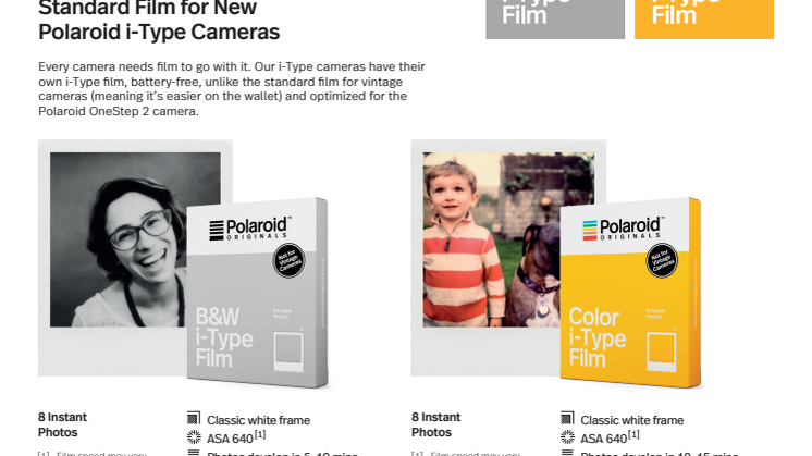 Polaroid Originals, Film datablad