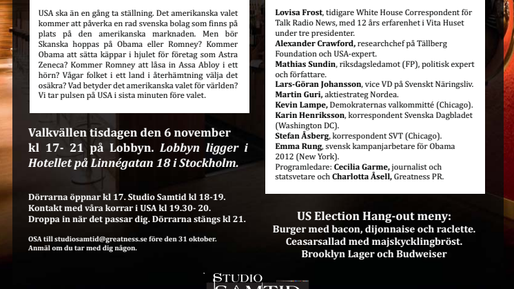 6 dagar till valet, 1 dag till OSA-datum för Studio Samtid Extra: US Election Hang-out
