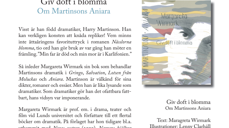 Ny bok: Giv doft i blomma – Om Martinsons Aniara