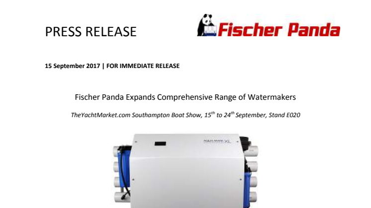 Fischer Panda Expands Comprehensive Range of Watermakers