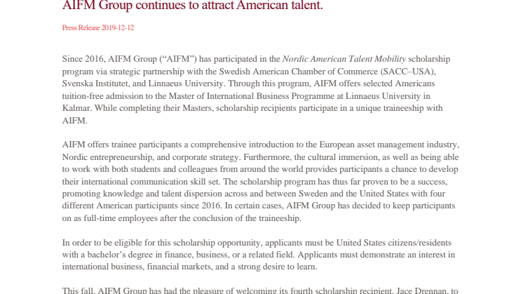 AIFM Group continues to attract American talent. 