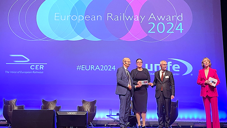 Från scenen på European Railway Awards i Bryssel