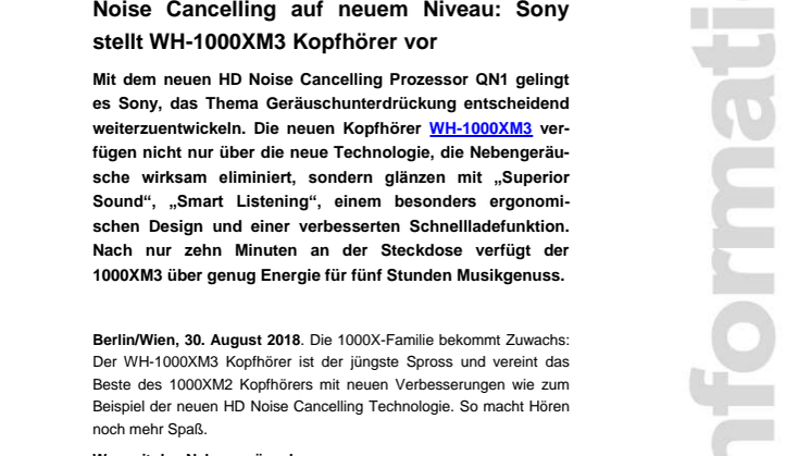 Noise Cancelling auf neuem Niveau: Sony stellt WH-1000XM3 Kopfhörer vor