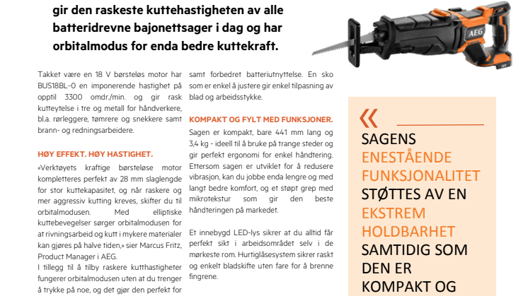 VERDENS RASKESTE 18V BAJONETTSAG 