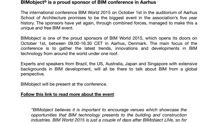 BIMobject® is a proud sponsor of BIM conference in Aarhus