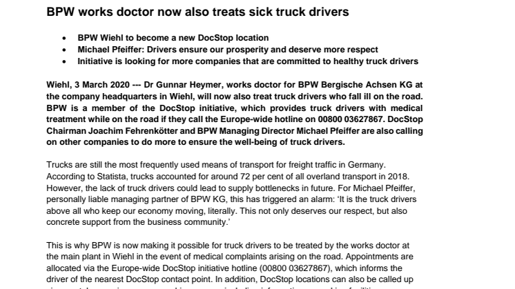 BPW works doctor now also treats sick truck drivers