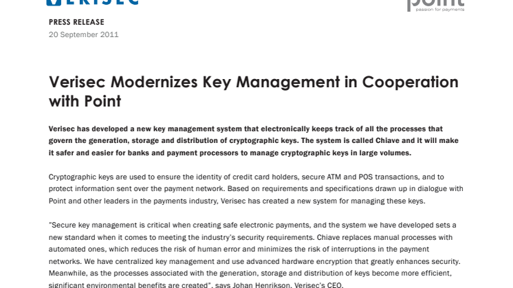 Verisec Modernizes Key Management in Cooperation with Point