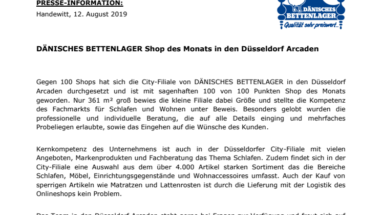 DÄNISCHES BETTENLAGER Shop des Monats in den Düsseldorf Arcaden