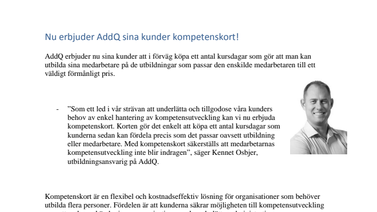 Nu erbjuder AddQ sina kunder kompetenskort!