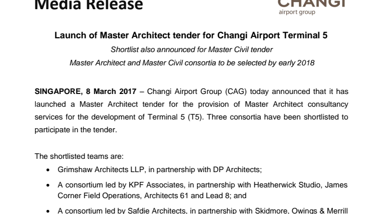 Launch of Master Architect tender for Changi Airport Terminal 5