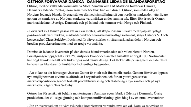 OSTNOR FÖRVÄRVAR DAMIXA - DANMARKS LEDANDE BLANDARFÖRETAG