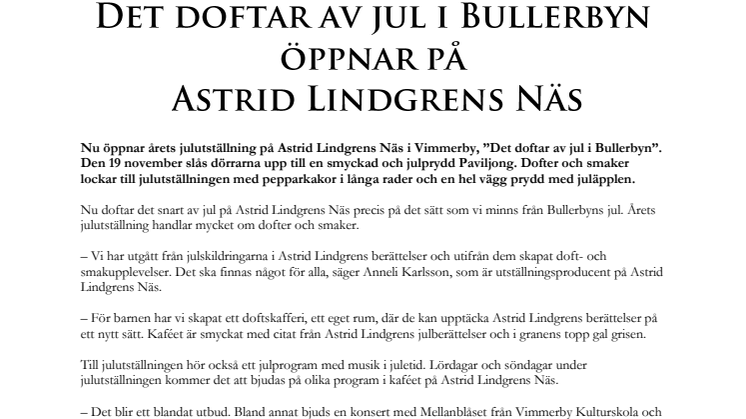 Det doftar av jul i Bullerbyn öppnar på Astrid Lindgrens Näs