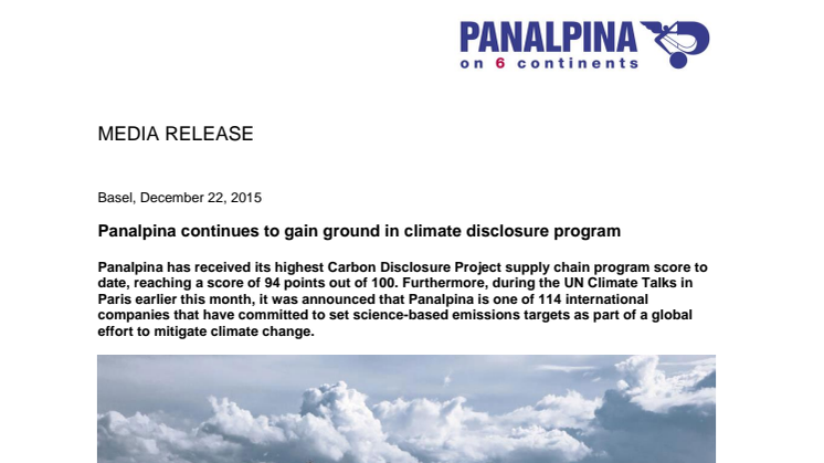 Panalpina continues to gain ground in climate disclosure program