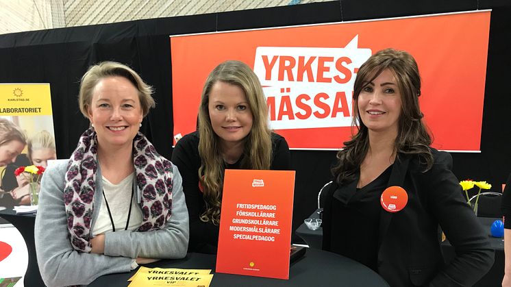 Maria Kjällström, skoldirektör, Carola Borg, projketledare och Gabriella Alström, företagskontakt på barn- och ungdomsförvaltningen är mycket nöjda med dagens mässa. 1000 elever har lärt sig mer om drygt 200 yrken och träffat 65 utställare. 