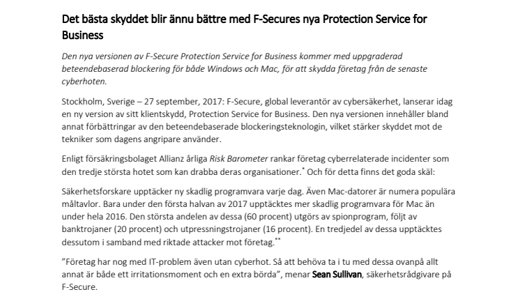 Det bästa skyddet blir ännu bättre med F-Secures nya Protection Service for Business