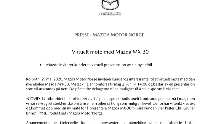 Virtuelt møte med Mazda MX-30
