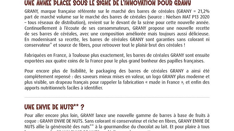 UNE ANNÉE PLACÉE SOUS LE SIGNE DE L’INNOVATION POUR GRANY