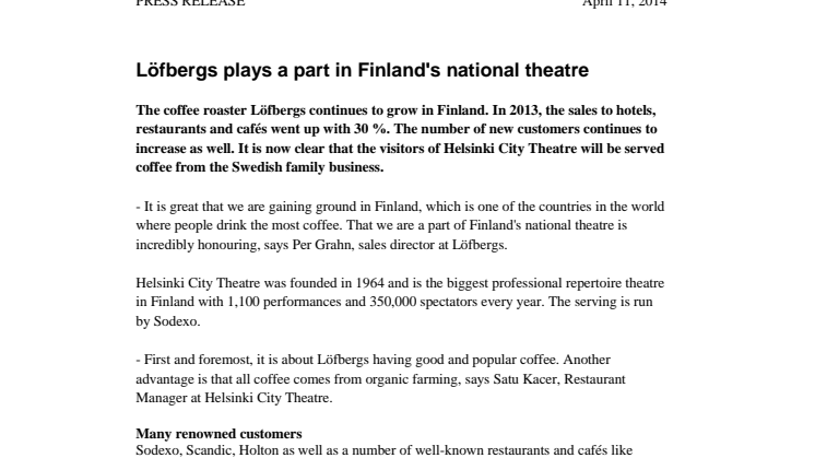 Löfbergs plays a part in Finland's national theatre