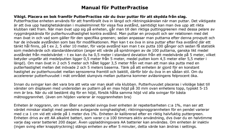 PutterPractice manual