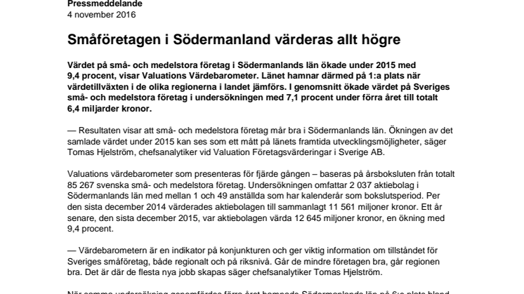 Värdebarometern 2015 Södermanlands län