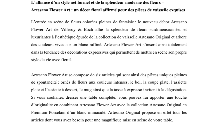 L’alliance d’un style net formel et de la splendeur moderne des fleurs – Artesano Flower Art : un décor floral affirmé pour des pièces de vaisselle exquises