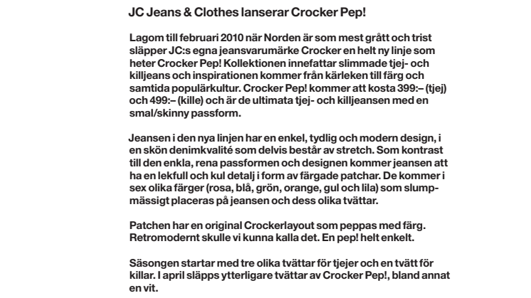JC Jeans & Clothes lanserar Crocker Pep! 