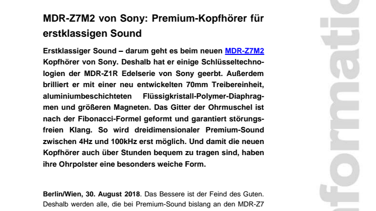 MDR-Z7M2 von Sony: Premium-Kopfhörer für erstklassigen Sound