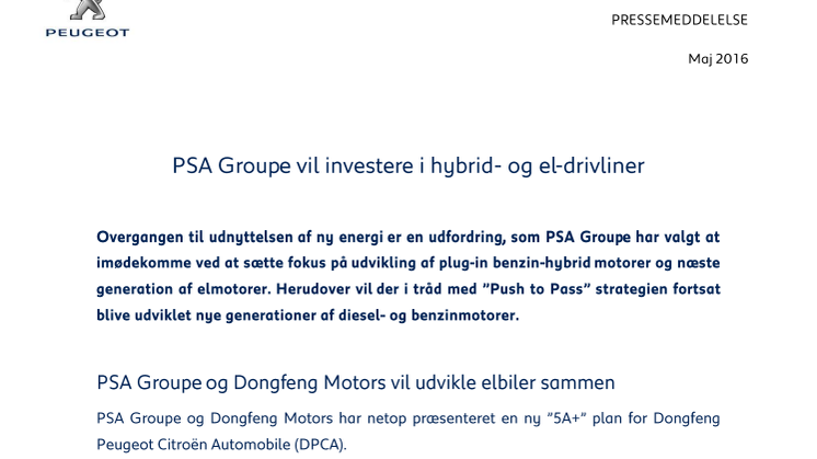 PSA Groupe vil investere i hybrid- og el-drivliner 