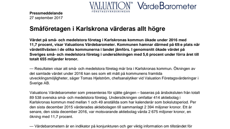 Värdebarometern 2017 Karlskronas kommun